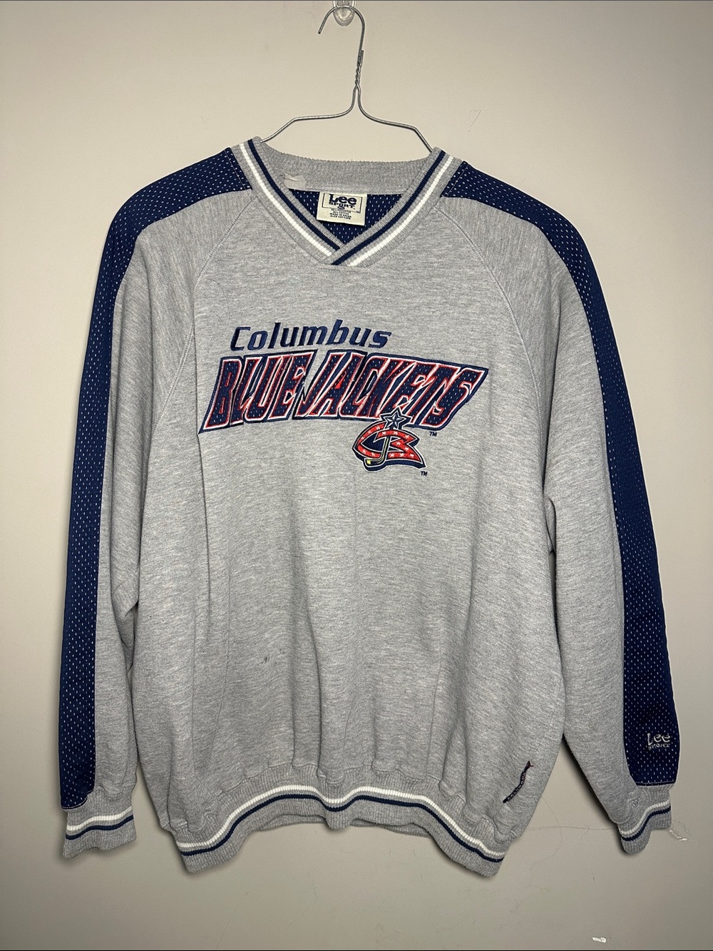Lee Gray & Navy Columbus Blue Jackets Crewneck Pullover